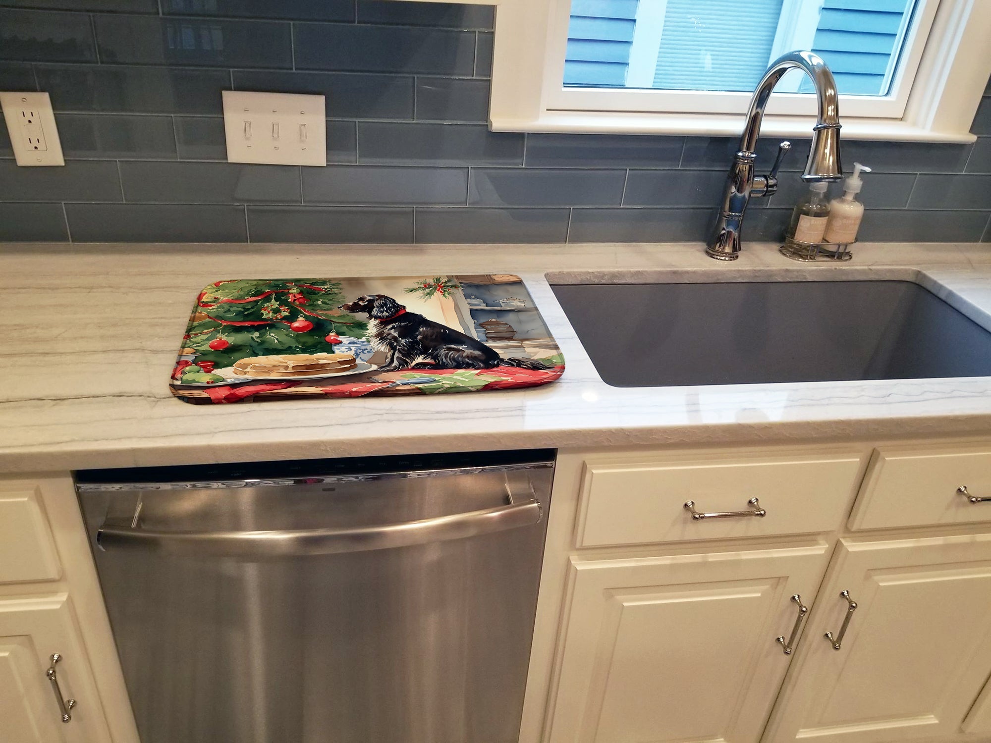 Boykin Spaniel Christmas Cookies Dish Drying Mat Absorbent Dish Drying Mat Pad for Kitchen Counter Dish Drainer Mat for Countertop, 14 x 21", Multicolor