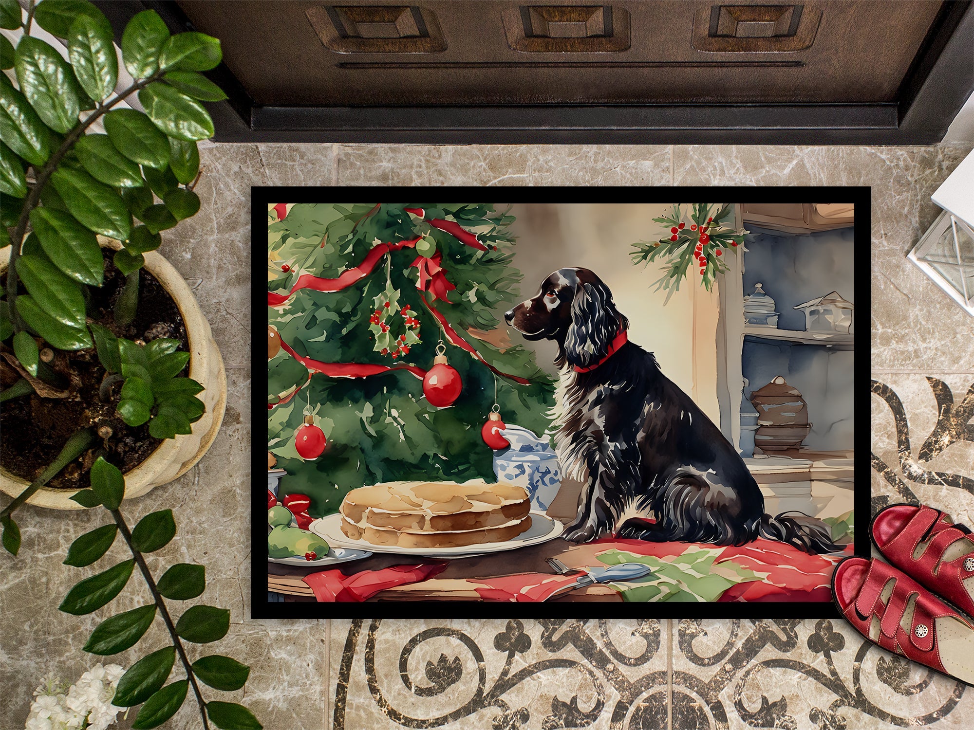 Boykin Spaniel Christmas Cookies Doormat Indoor Outdoor 24H X 36W Front Door Mat Rugs for Entryway, Non Slip Washable Low Pile,