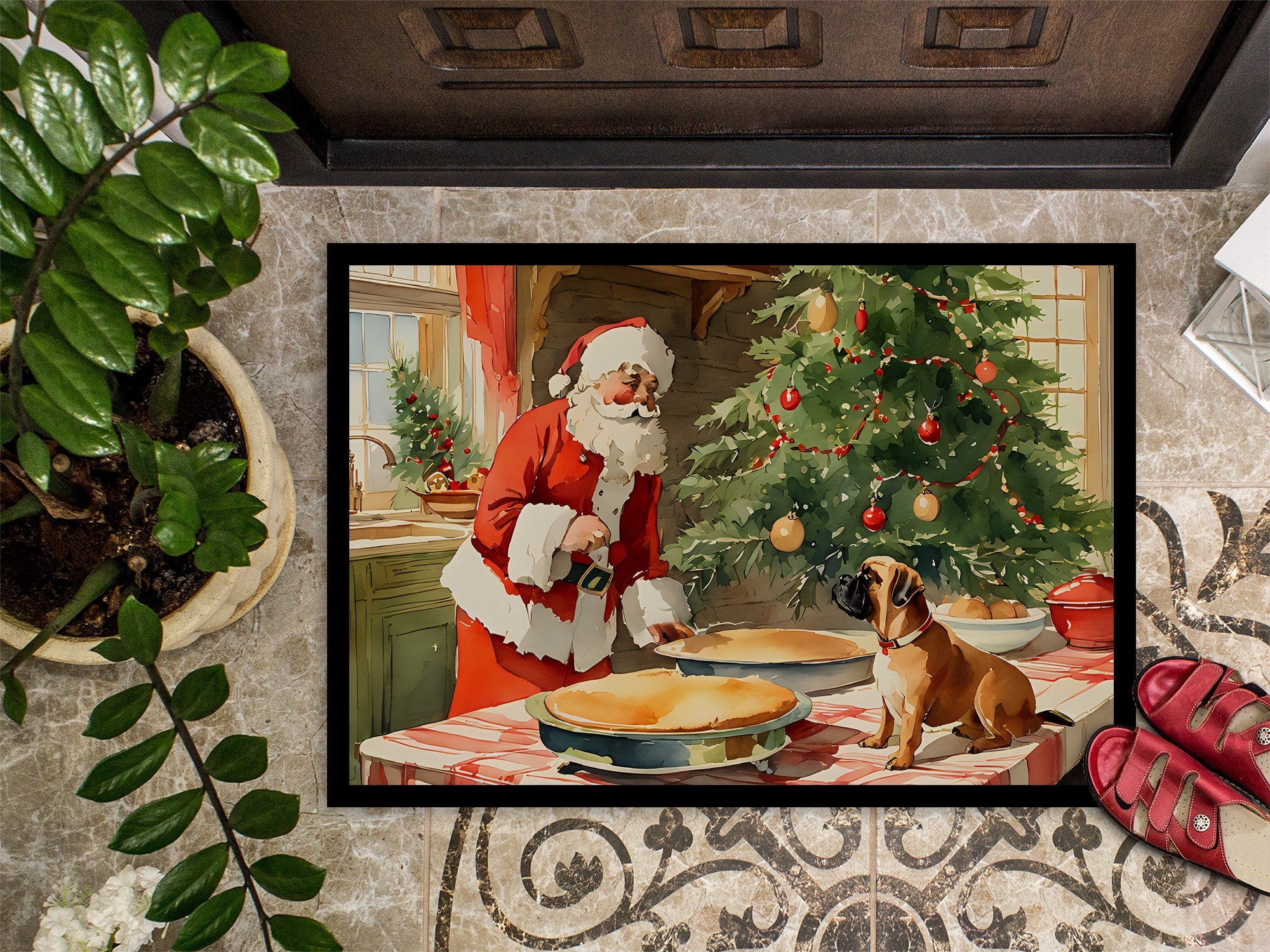 Bullmastiff Christmas Cookies Doormat Indoor Outdoor 24H X 36W Front Door Mat Rugs for Entryway, Non Slip Washable Low Pile,