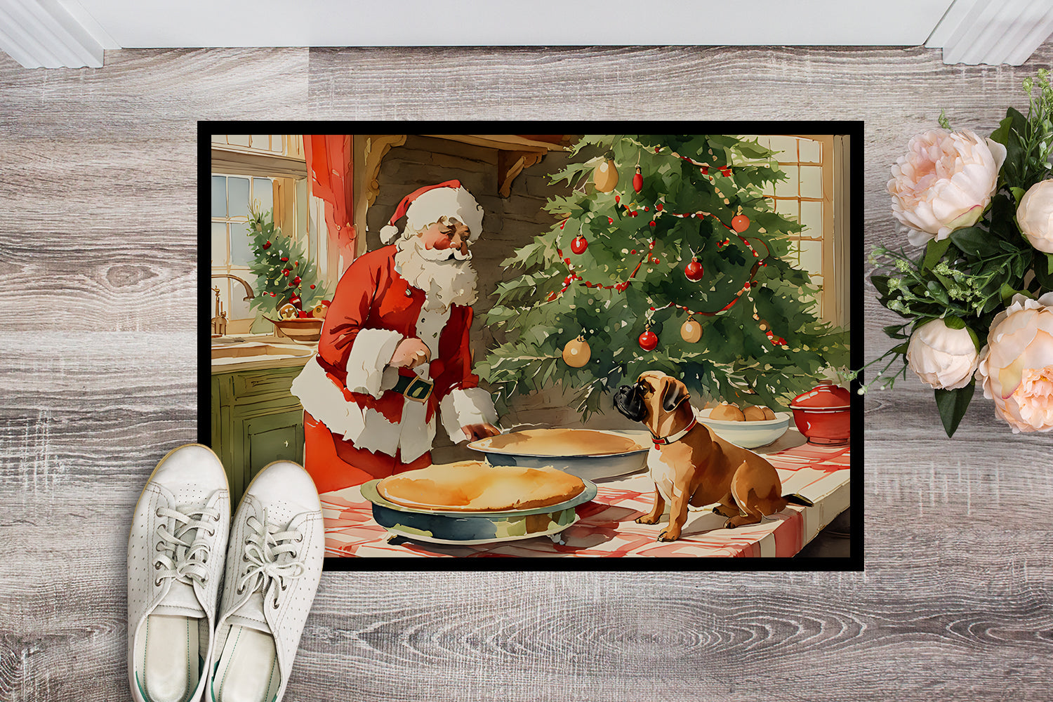 Bullmastiff Christmas Cookies Doormat Indoor Outdoor 18H X 27W Front Door Mat Rugs for Entryway, Non Slip Washable