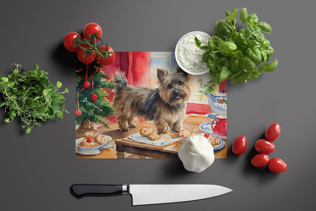 Cairn Terrier Christmas Cookies Cutting Board Tempered Glass Kitchen Cutting Surface, Heat Resistant Chopping, Non-Slip Feet, Food Prep & Serving