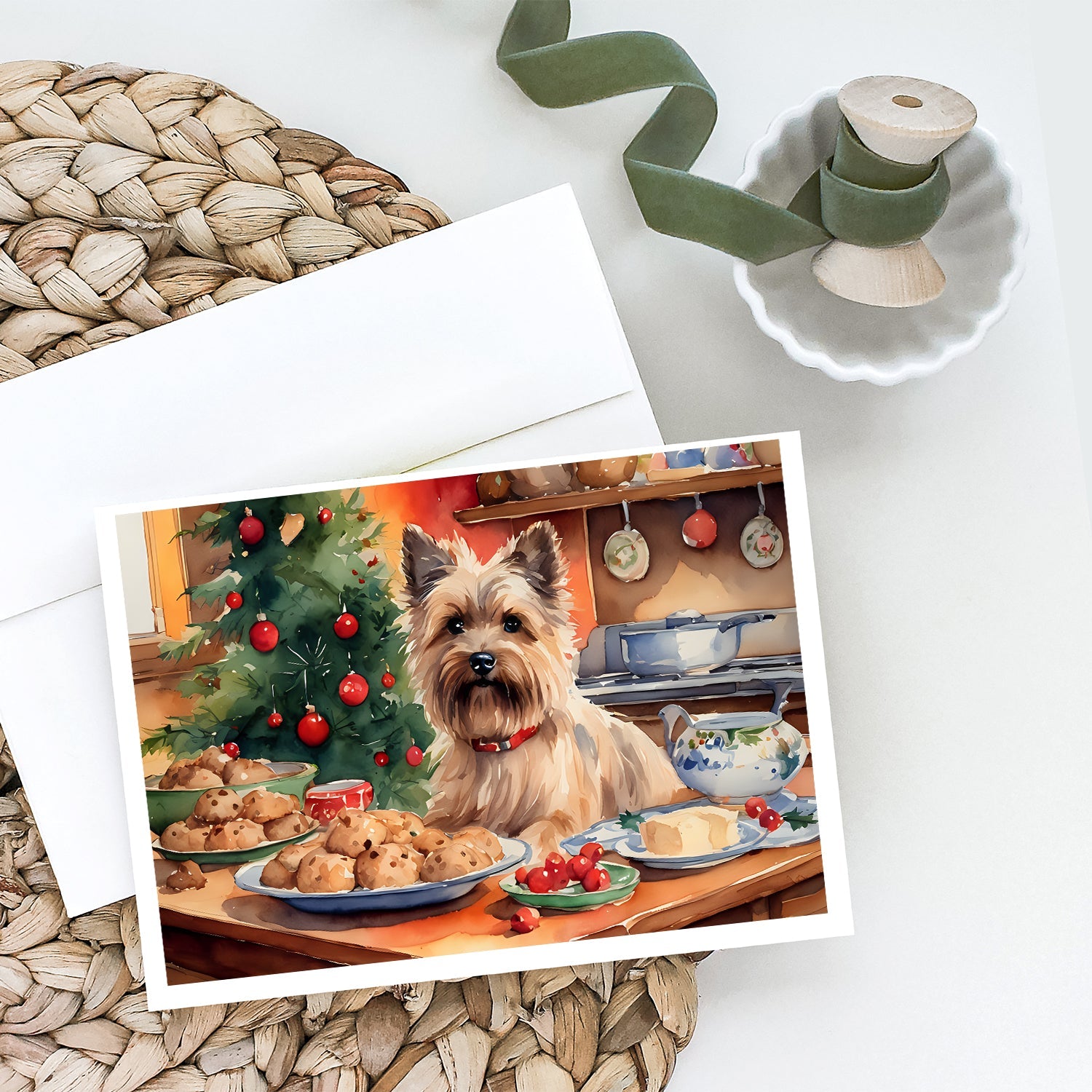 Cairn Terrier Christmas Cookies Greeting Cards Pack of 8 Blank Cards with Envelopes Whimsical A7 Size 5x7