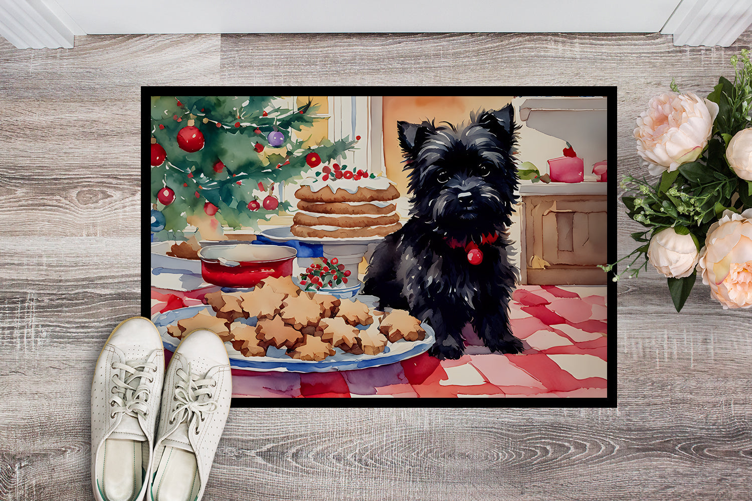 Cairn Terrier Christmas Cookies Doormat Indoor Outdoor 24H X 36W Front Door Mat Rugs for Entryway, Non Slip Washable Low Pile,
