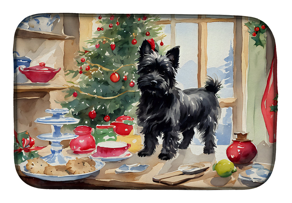 Cairn Terrier Christmas Cookies Dish Drying Mat Absorbent Dish Drying Mat Pad for Kitchen Counter Dish Drainer Mat for Countertop, 14 x 21", Multicolor