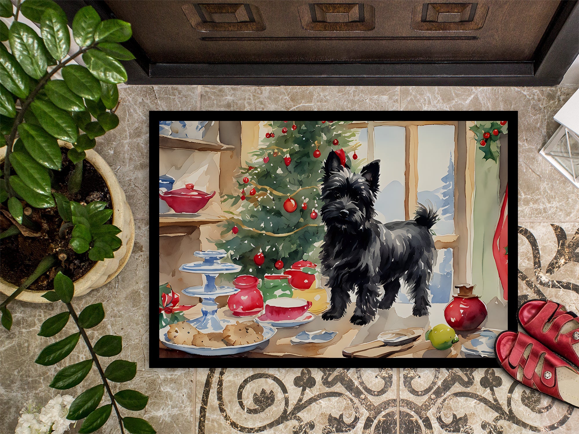 Cairn Terrier Christmas Cookies Doormat Indoor Outdoor 24H X 36W Front Door Mat Rugs for Entryway, Non Slip Washable Low Pile,
