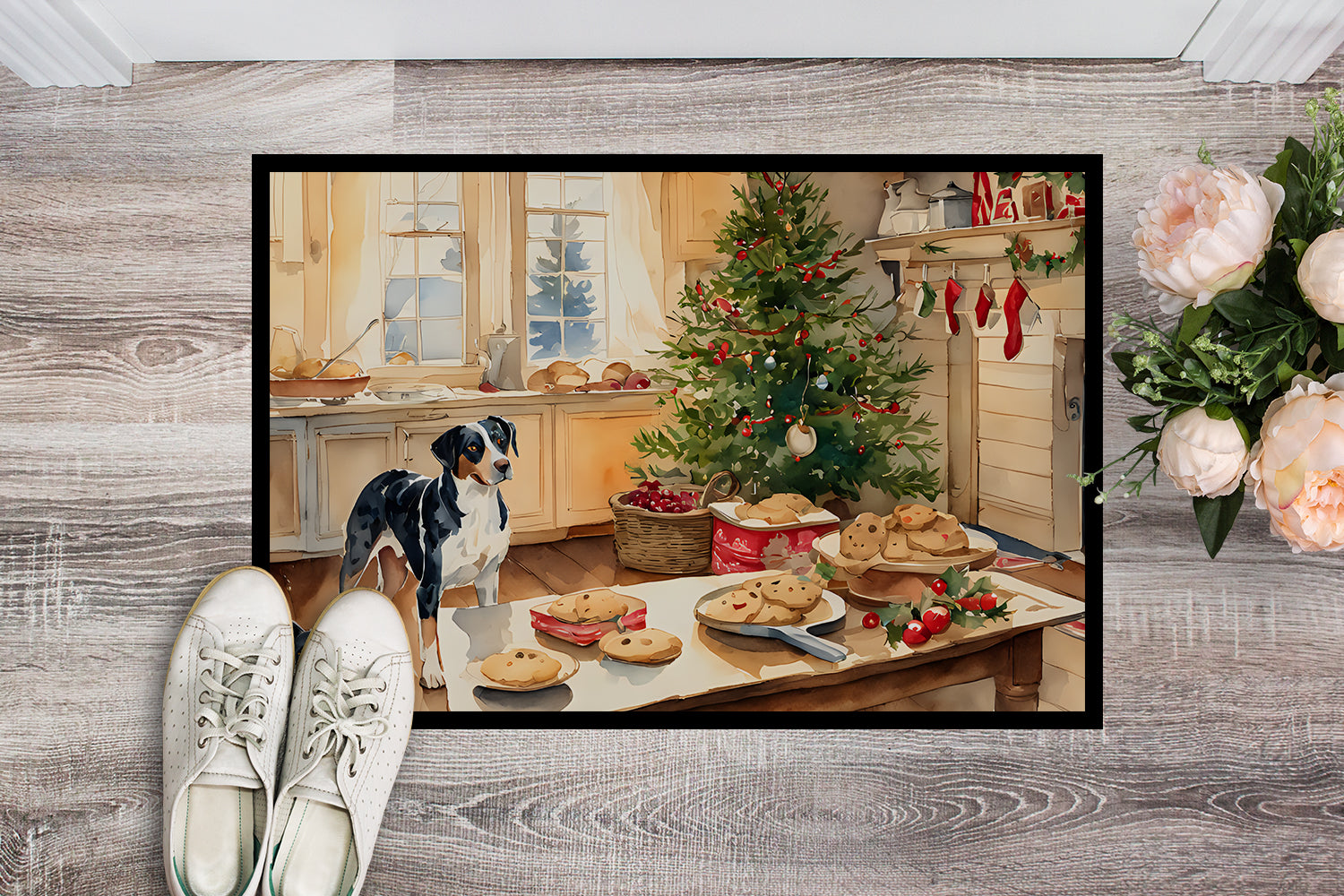 Catahoula Christmas Cookies Doormat Indoor Outdoor 18H X 27W Front Door Mat Rugs for Entryway, Non Slip Washable