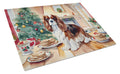 Cavalier Spaniel Christmas Cookies Cutting Board Tempered Glass Kitchen Cutting Surface, Heat Resistant Chopping, Non-Slip Feet, Food Prep & Serving