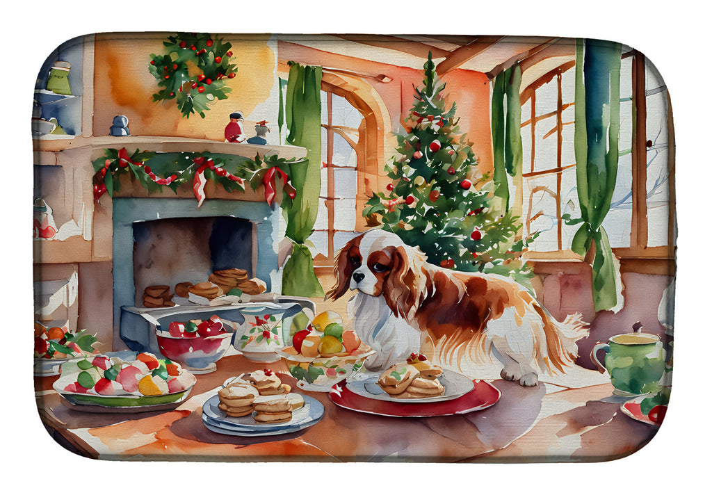 Cavalier Spaniel Christmas Cookies Dish Drying Mat Absorbent Dish Drying Mat Pad for Kitchen Counter Dish Drainer Mat for Countertop, 14 x 21", Multicolor