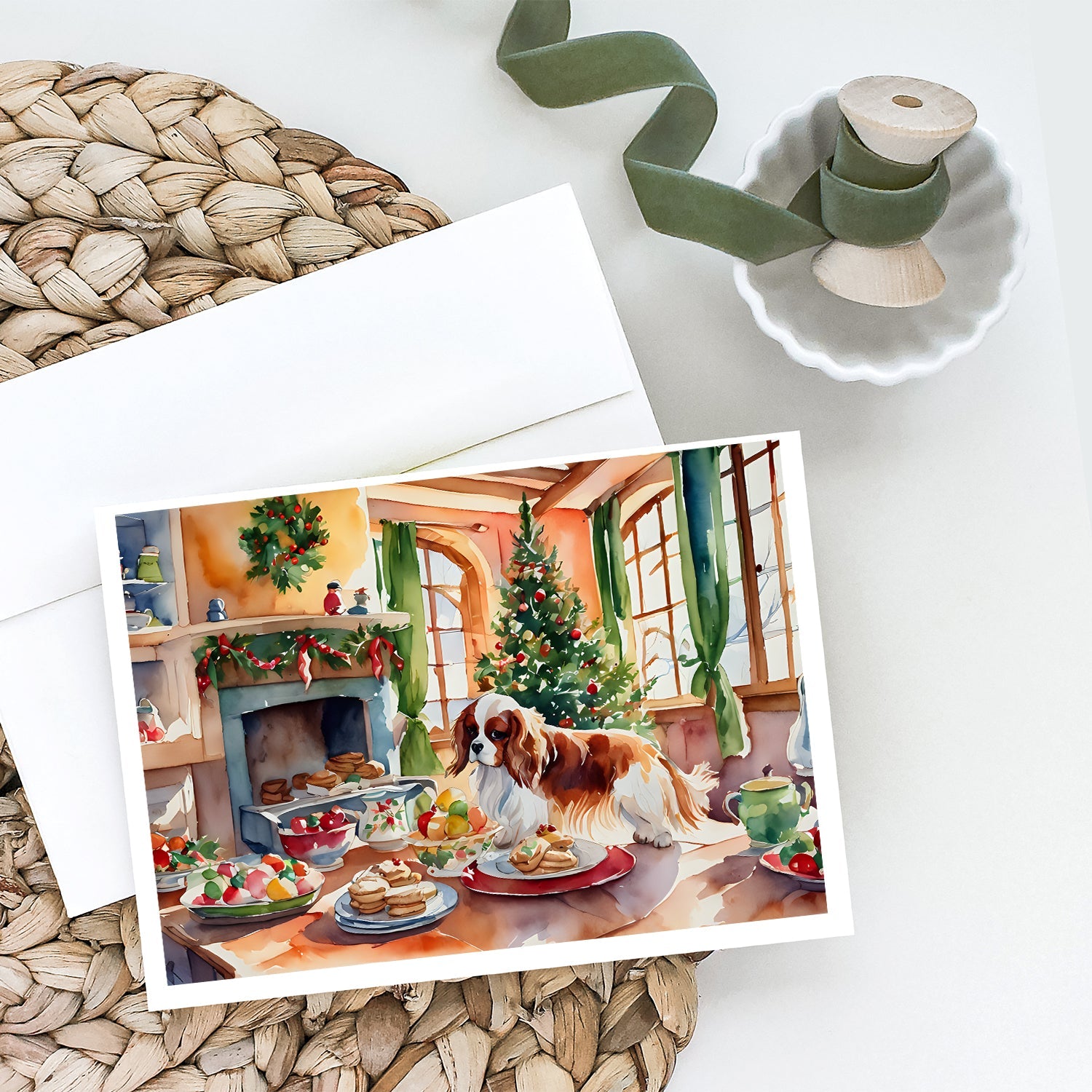 Cavalier Spaniel Christmas Cookies Greeting Cards Pack of 8 Blank Cards with Envelopes Whimsical A7 Size 5x7