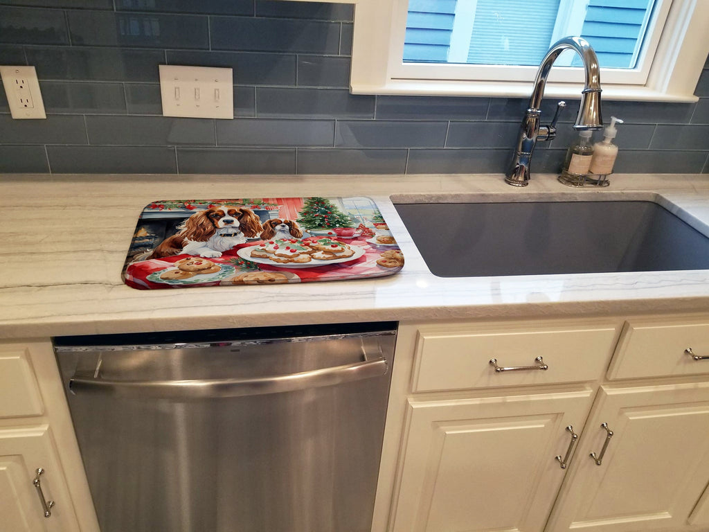 Cavalier Spaniel Christmas Cookies Dish Drying Mat Absorbent Dish Drying Mat Pad for Kitchen Counter Dish Drainer Mat for Countertop, 14 x 21", Multicolor