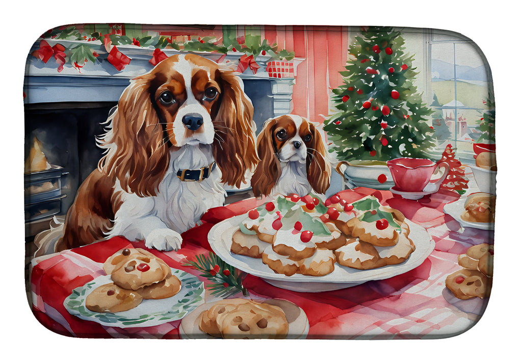 Cavalier Spaniel Christmas Cookies Dish Drying Mat Absorbent Dish Drying Mat Pad for Kitchen Counter Dish Drainer Mat for Countertop, 14 x 21", Multicolor