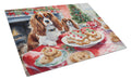 Cavalier Spaniel Christmas Cookies Cutting Board Tempered Glass Kitchen Cutting Surface, Heat Resistant Chopping, Non-Slip Feet, Food Prep & Serving