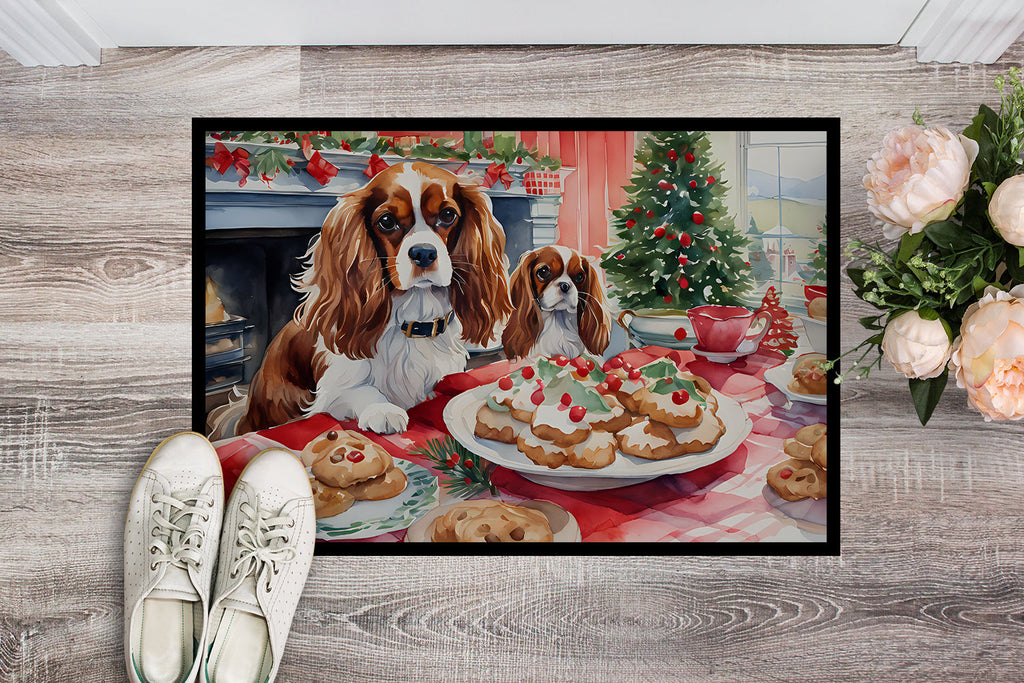 Cavalier Spaniel Christmas Cookies Doormat Indoor Outdoor 18H X 27W Front Door Mat Rugs for Entryway, Non Slip Washable