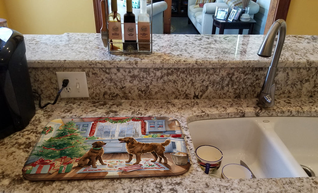 Chesapeake Bay Retriever Christmas Cookies Dish Drying Mat Absorbent Dish Drying Mat Pad for Kitchen Counter Dish Drainer Mat for Countertop, 14 x 21", Multicolor