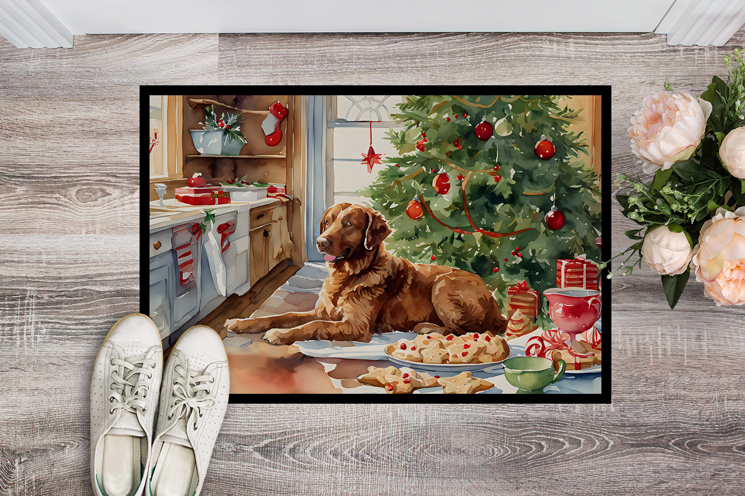 Chesapeake Bay Retriever Christmas Cookies Doormat Indoor Outdoor 24H X 36W Front Door Mat Rugs for Entryway, Non Slip Washable Low Pile,