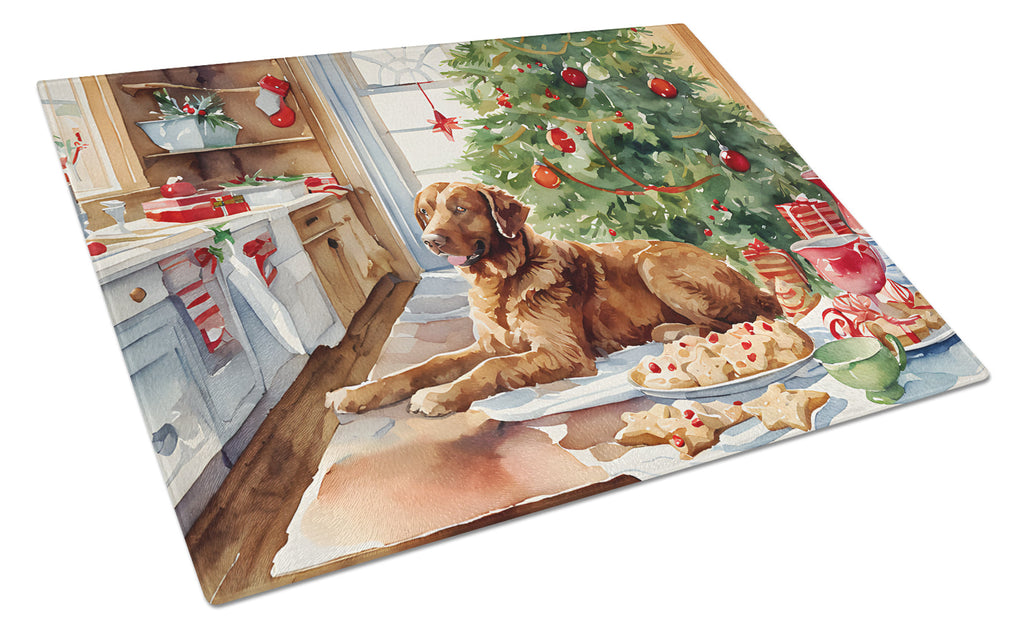 Chesapeake Bay Retriever Christmas Cookies Cutting Board Tempered Glass Kitchen Cutting Surface, Heat Resistant Chopping, Non-Slip Feet, Food Prep & Serving