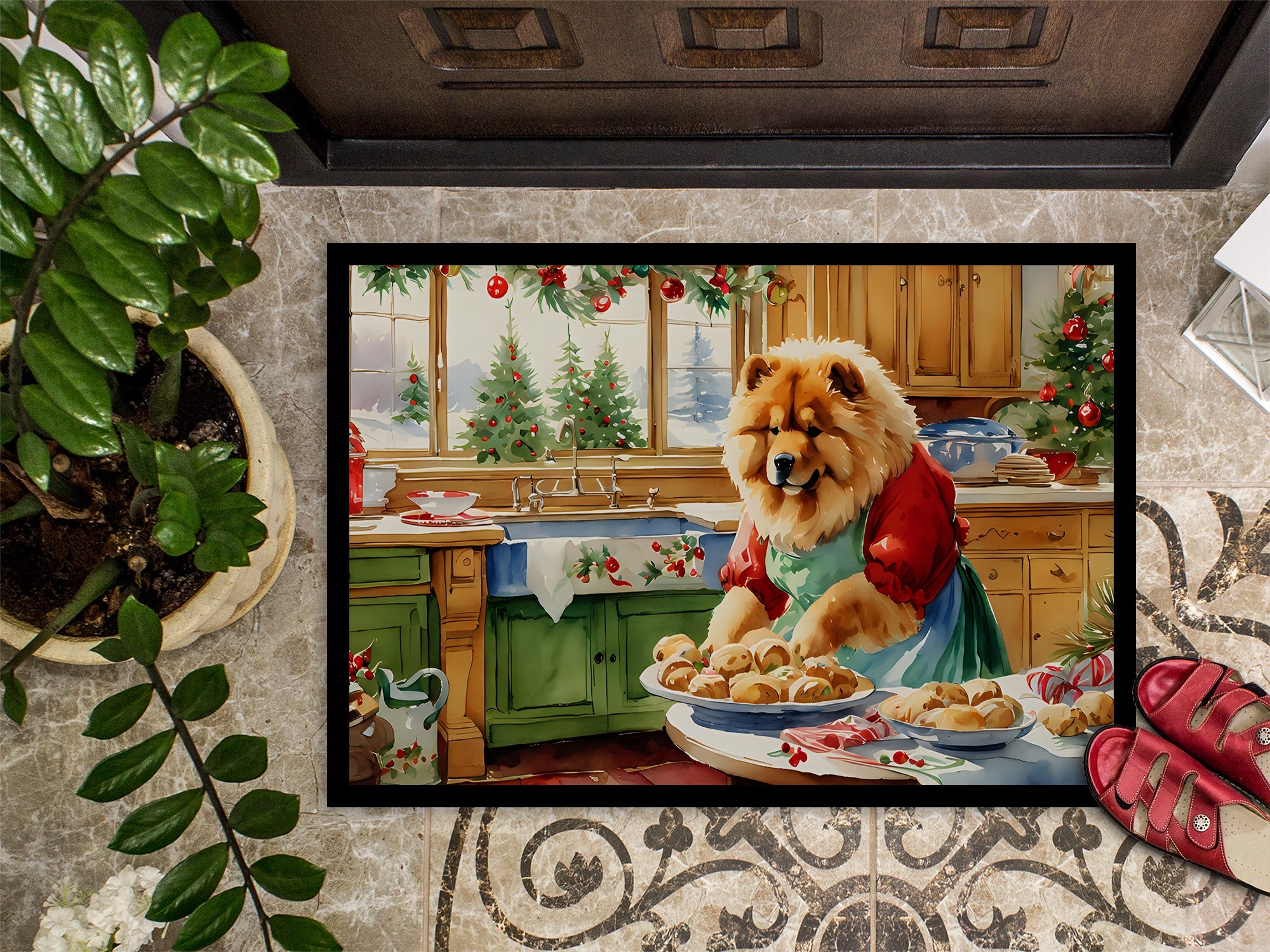 Chow Chow Christmas Cookies Doormat Indoor Outdoor 24H X 36W Front Door Mat Rugs for Entryway, Non Slip Washable Low Pile,