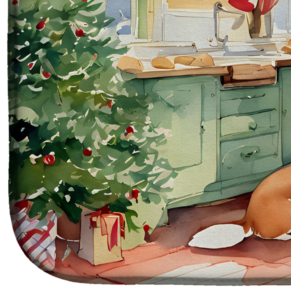 Corgi Christmas Cookies Dish Drying Mat Absorbent Dish Drying Mat Pad for Kitchen Counter Dish Drainer Mat for Countertop, 14 x 21", Multicolor