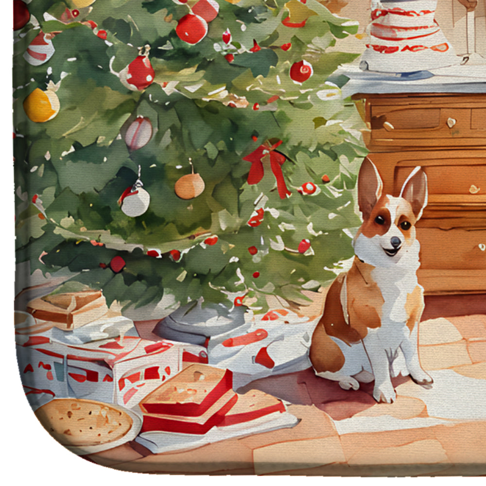 Corgi Christmas Cookies Dish Drying Mat Absorbent Dish Drying Mat Pad for Kitchen Counter Dish Drainer Mat for Countertop, 14 x 21", Multicolor