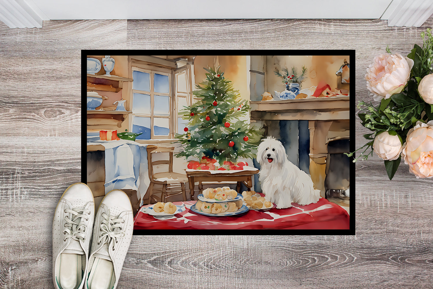 Coton De Tulear Christmas Cookies Doormat Indoor Outdoor 24H X 36W Front Door Mat Rugs for Entryway, Non Slip Washable Low Pile,