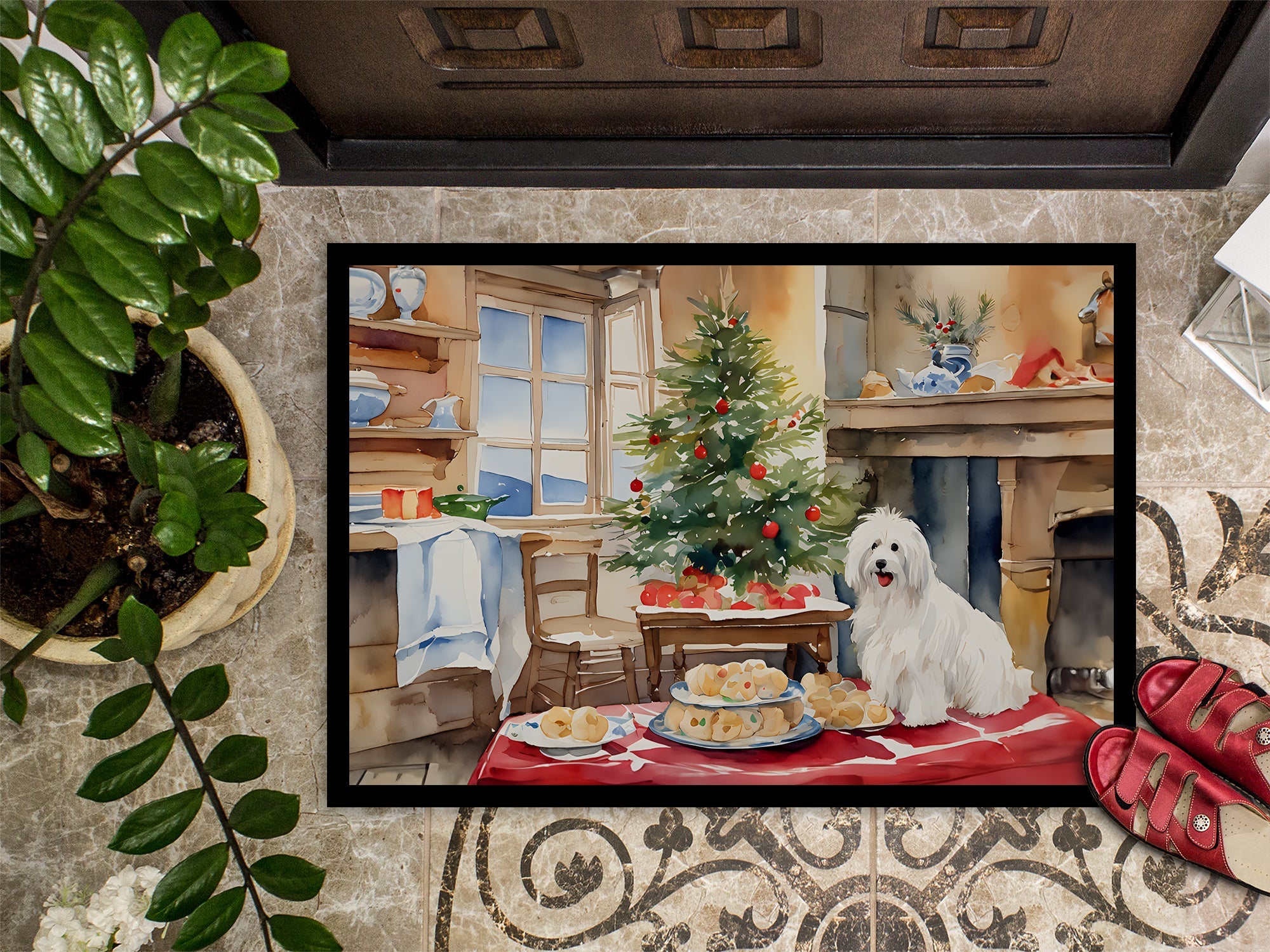 Coton De Tulear Christmas Cookies Doormat Indoor Outdoor 18H X 27W Front Door Mat Rugs for Entryway, Non Slip Washable