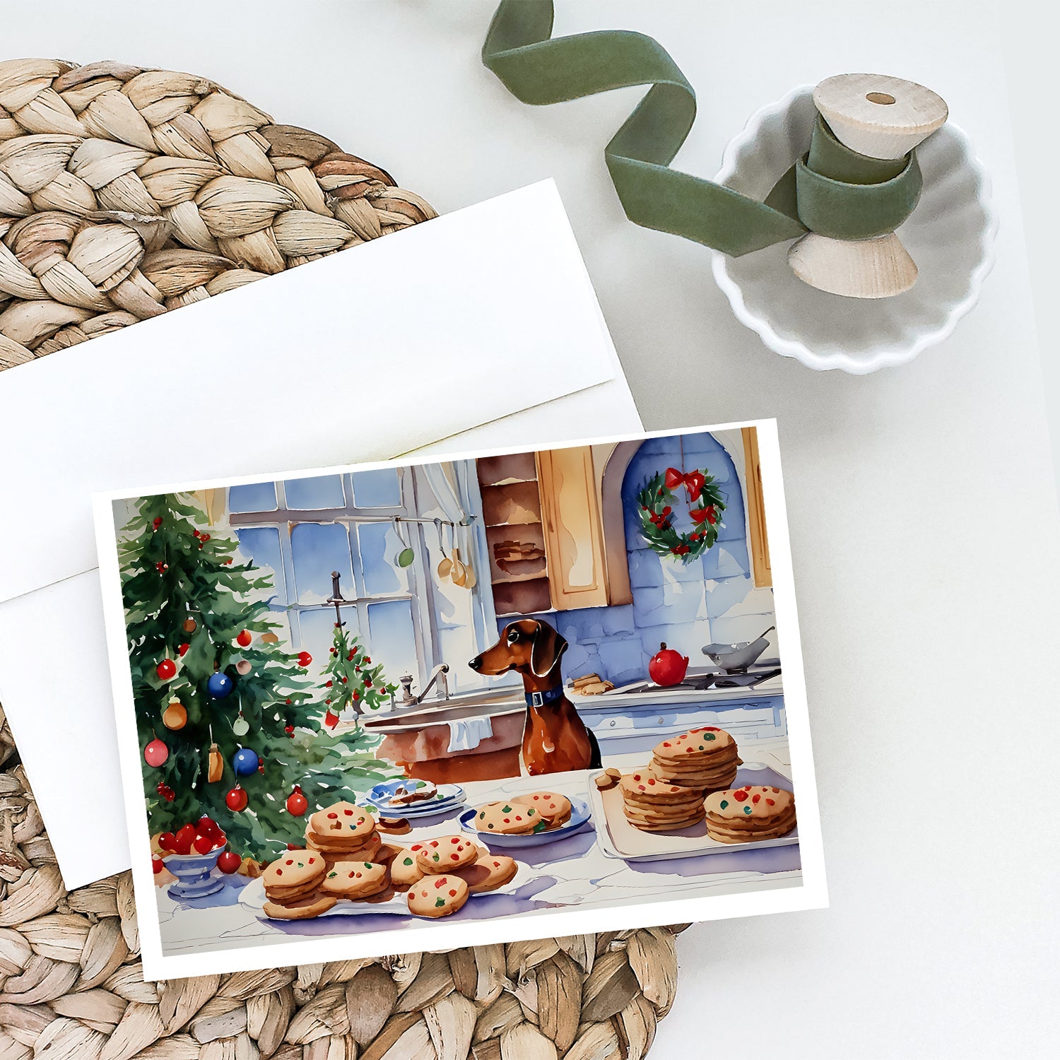 Dachshund Christmas Cookies Greeting Cards Pack of 8 Blank Cards with Envelopes Whimsical A7 Size 5x7