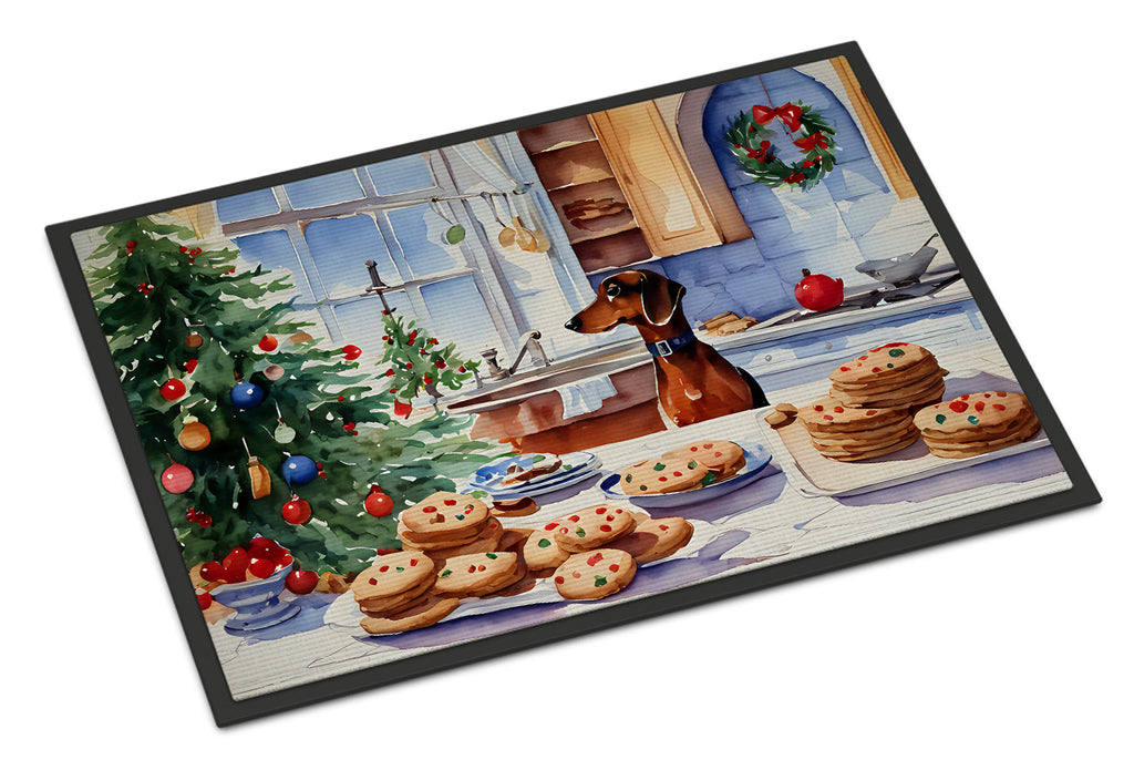 Dachshund Christmas Cookies Doormat Indoor Outdoor 18H X 27W Front Door Mat Rugs for Entryway, Non Slip Washable