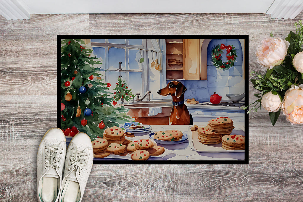 Dachshund Christmas Cookies Doormat Indoor Outdoor 18H X 27W Front Door Mat Rugs for Entryway, Non Slip Washable