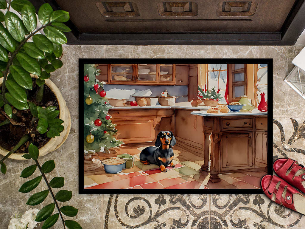 Dachshund Christmas Cookies Doormat Indoor Outdoor 18H X 27W Front Door Mat Rugs for Entryway, Non Slip Washable