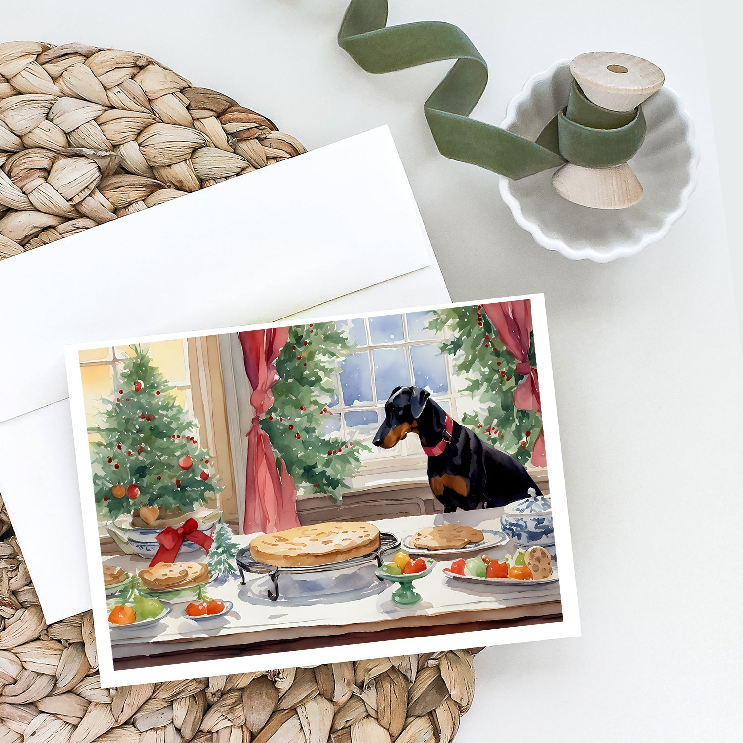Doberman Pinscher Christmas Cookies Greeting Cards Pack of 8 Blank Cards with Envelopes Whimsical A7 Size 5x7