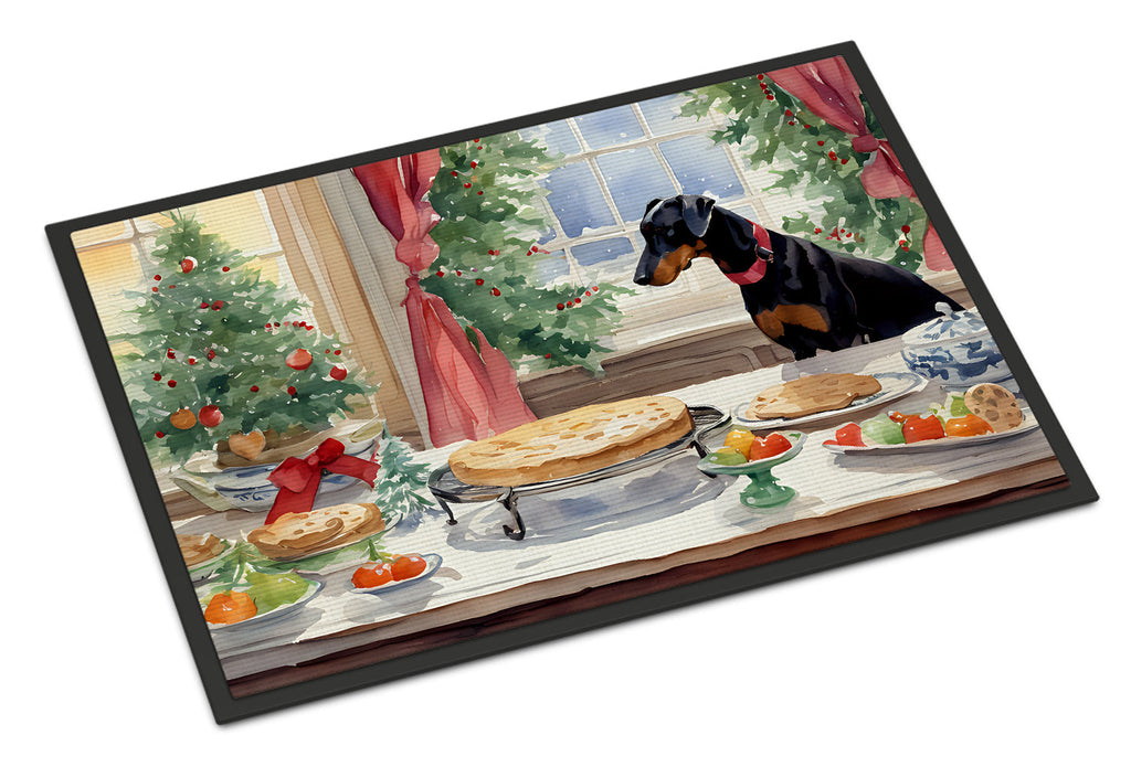 Doberman Pinscher Christmas Cookies Doormat Indoor Outdoor 18H X 27W Front Door Mat Rugs for Entryway, Non Slip Washable
