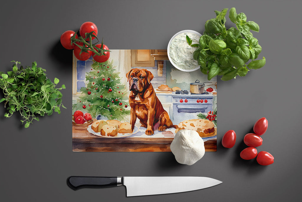 Dogue de Bordeaux Christmas Cookies Cutting Board Tempered Glass Kitchen Cutting Surface, Heat Resistant Chopping, Non-Slip Feet, Food Prep & Serving