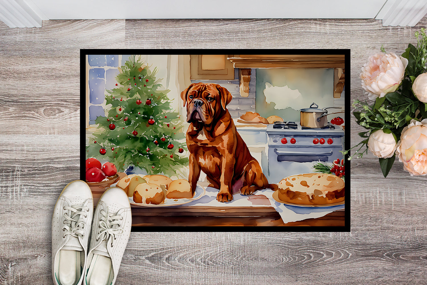 Dogue de Bordeaux Christmas Cookies Doormat Indoor Outdoor 18H X 27W Front Door Mat Rugs for Entryway, Non Slip Washable