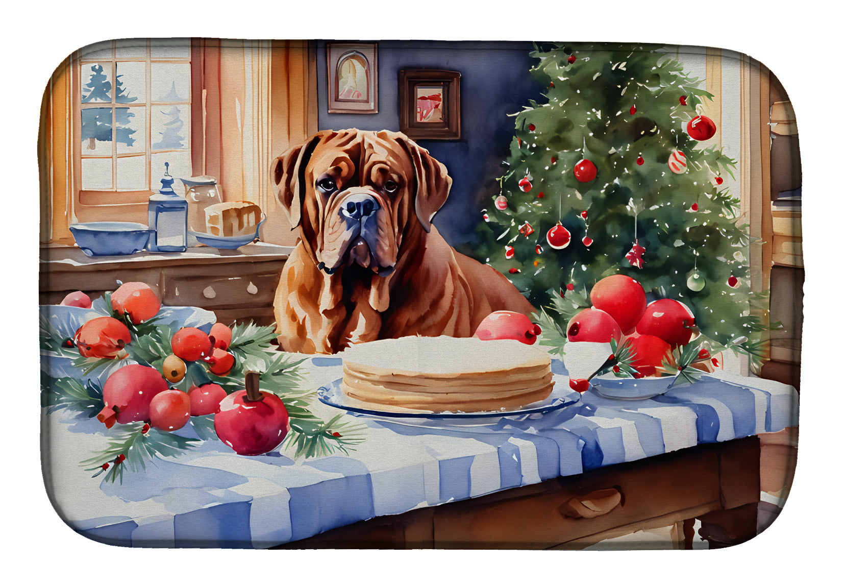 Dogue de Bordeaux Christmas Cookies Dish Drying Mat Absorbent Dish Drying Mat Pad for Kitchen Counter Dish Drainer Mat for Countertop, 14 x 21", Multicolor
