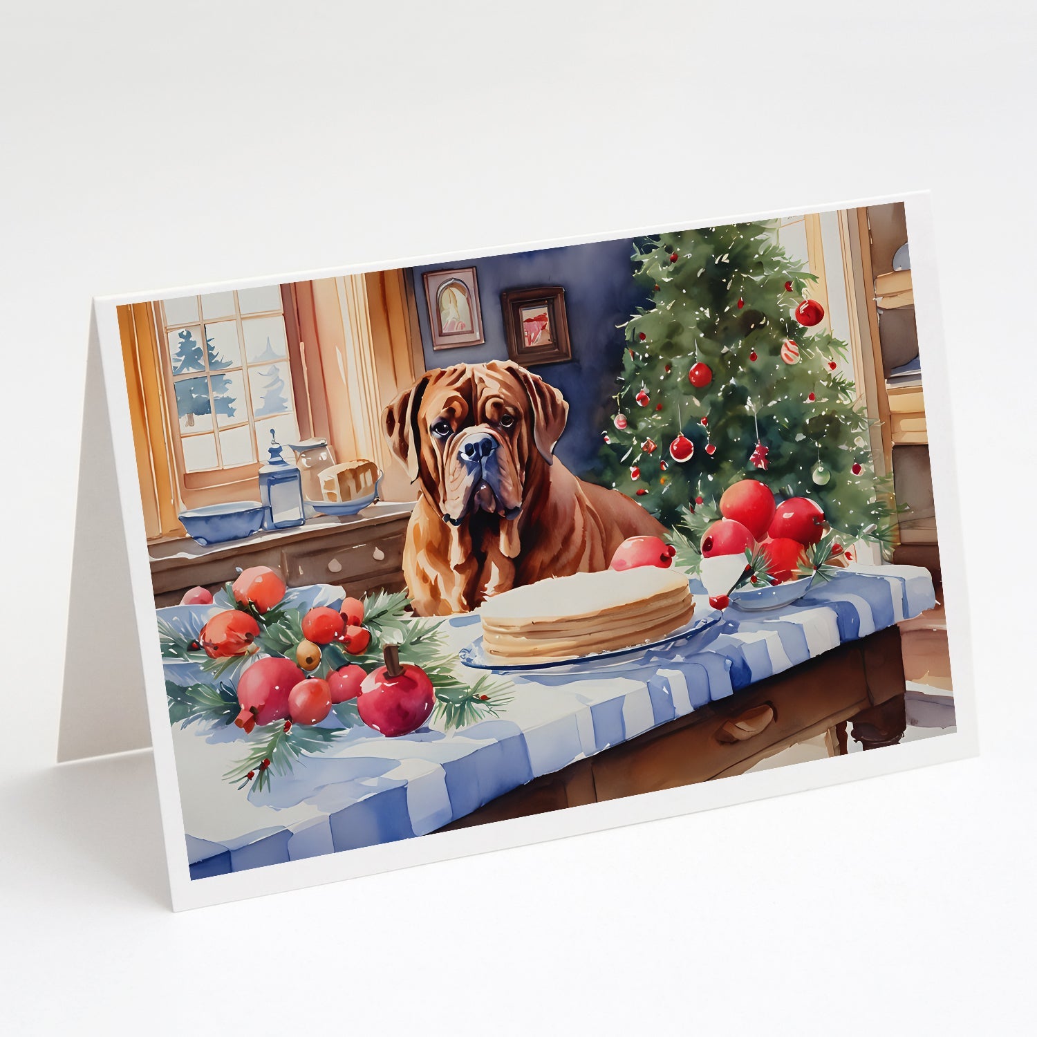 Dogue de Bordeaux Christmas Cookies Greeting Cards Pack of 8 Blank Cards with Envelopes Whimsical A7 Size 5x7
