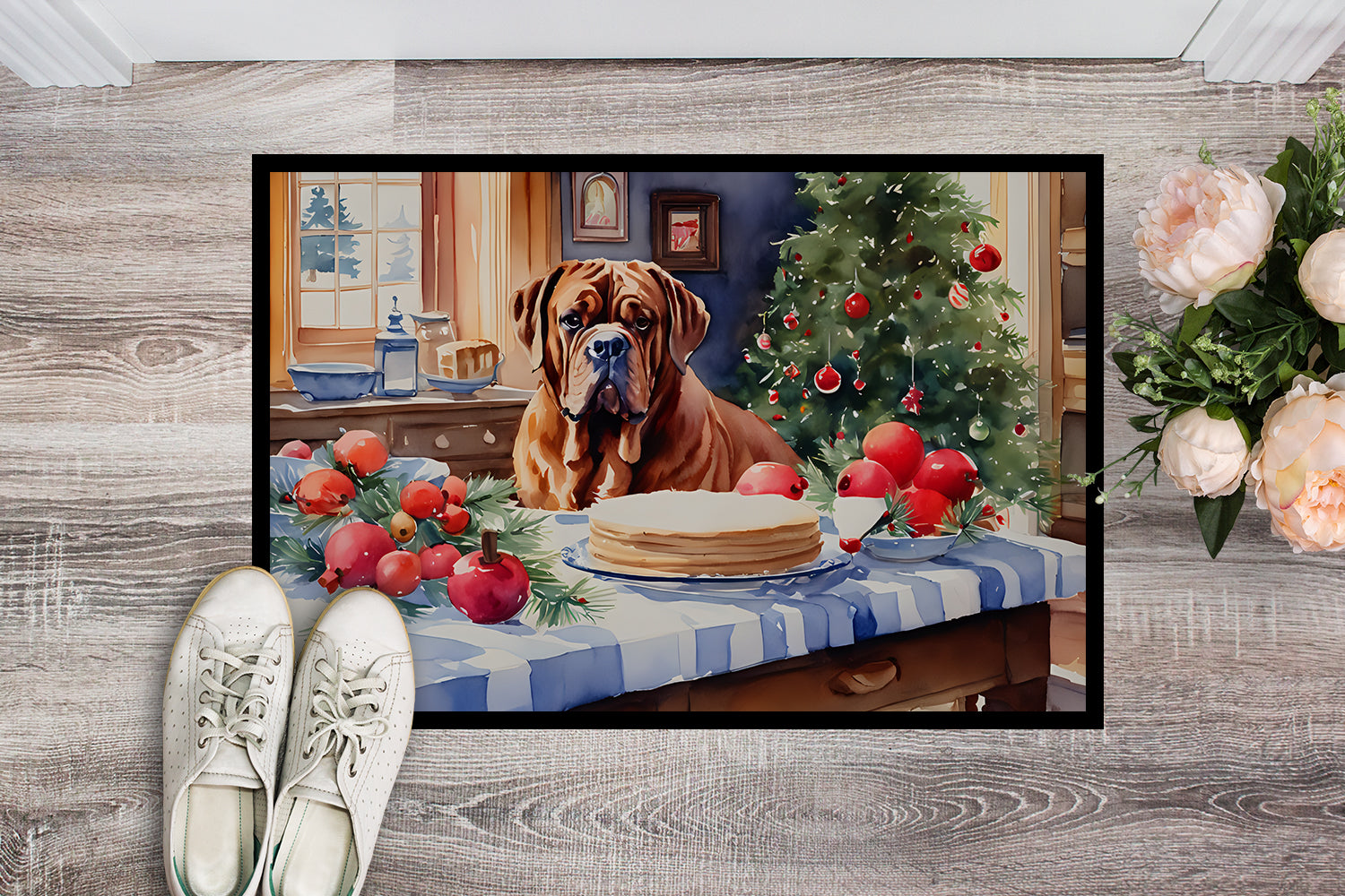Dogue de Bordeaux Christmas Cookies Doormat Indoor Outdoor 24H X 36W Front Door Mat Rugs for Entryway, Non Slip Washable Low Pile,