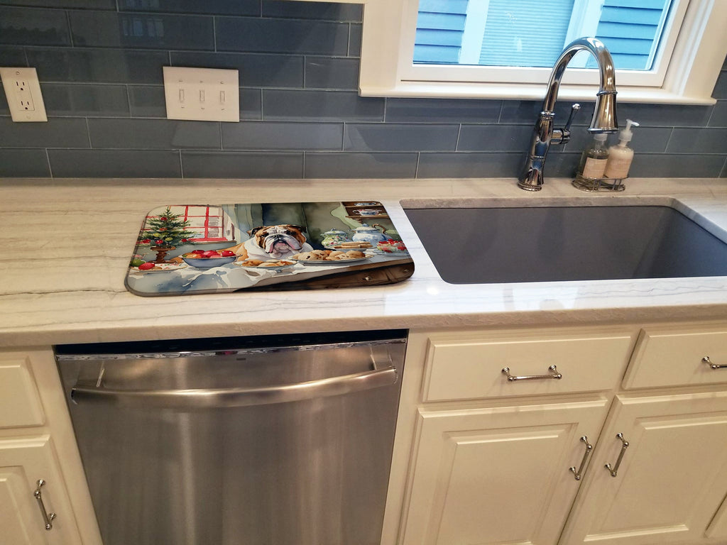 English Bulldog Christmas Cookies Dish Drying Mat Absorbent Dish Drying Mat Pad for Kitchen Counter Dish Drainer Mat for Countertop, 14 x 21", Multicolor