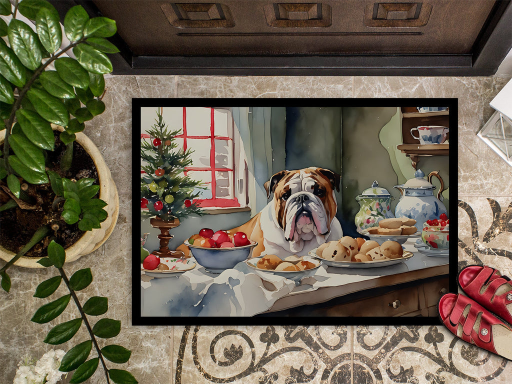 English Bulldog Christmas Cookies Doormat Indoor Outdoor 24H X 36W Front Door Mat Rugs for Entryway, Non Slip Washable Low Pile,