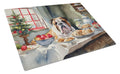 English Bulldog Christmas Cookies Cutting Board Tempered Glass Kitchen Cutting Surface, Heat Resistant Chopping, Non-Slip Feet, Food Prep & Serving