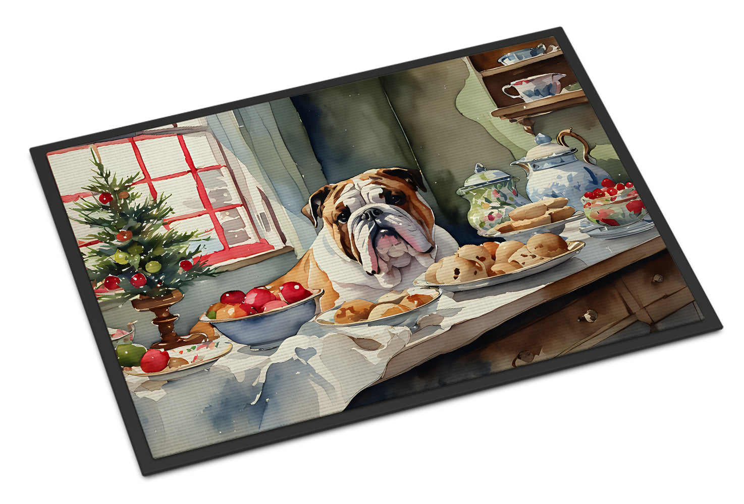 English Bulldog Christmas Cookies Doormat Indoor Outdoor 18H X 27W Front Door Mat Rugs for Entryway, Non Slip Washable