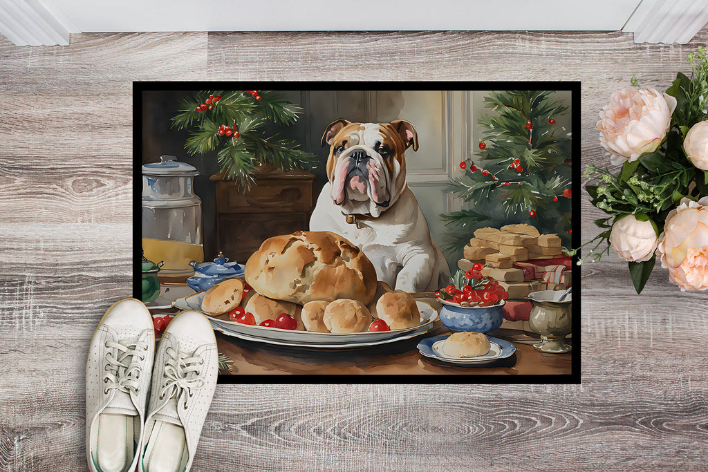 English Bulldog Christmas Cookies Doormat Indoor Outdoor 18H X 27W Front Door Mat Rugs for Entryway, Non Slip Washable