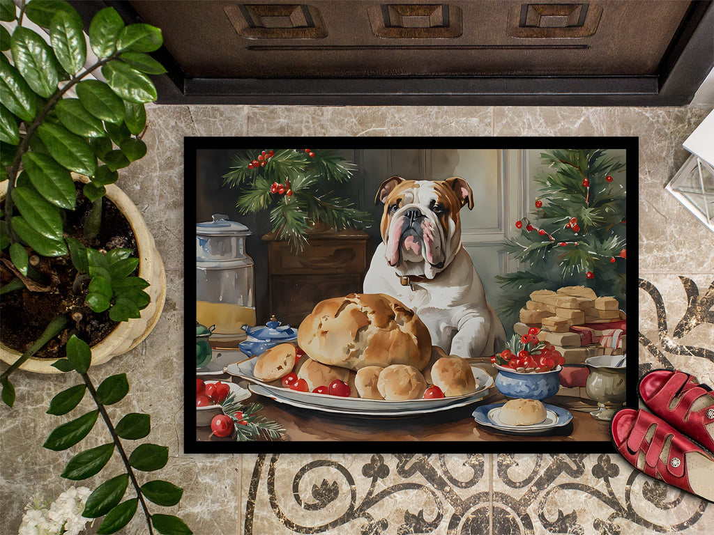 English Bulldog Christmas Cookies Doormat Indoor Outdoor 18H X 27W Front Door Mat Rugs for Entryway, Non Slip Washable