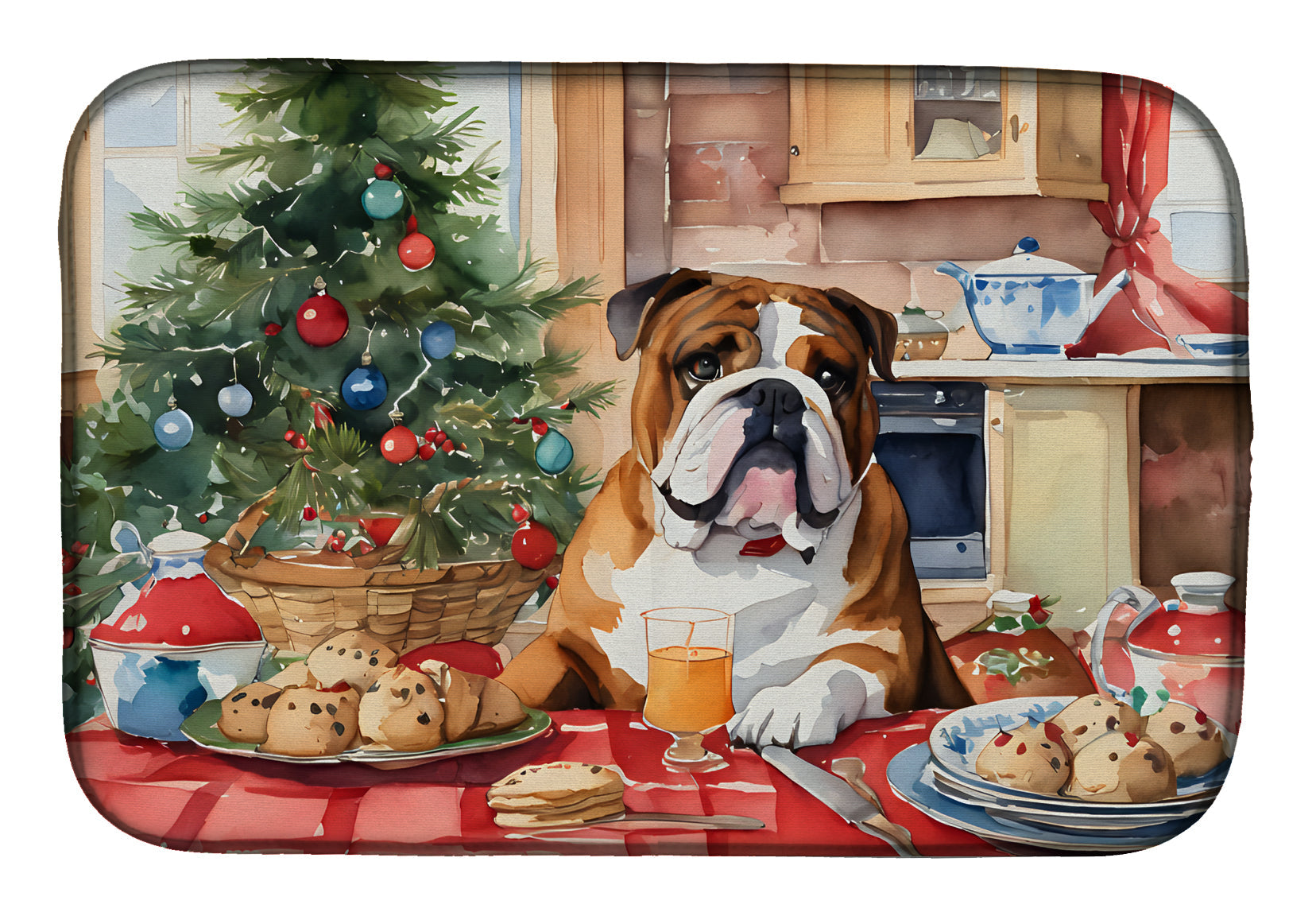 English Bulldog Christmas Cookies Dish Drying Mat Absorbent Dish Drying Mat Pad for Kitchen Counter Dish Drainer Mat for Countertop, 14 x 21", Multicolor