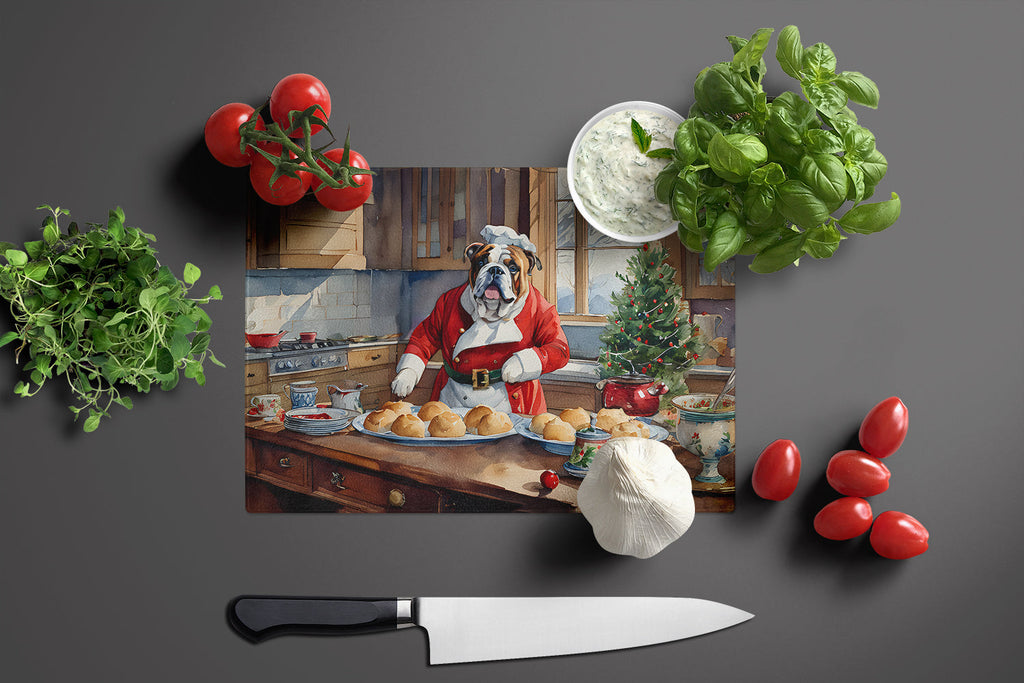 English Bulldog Christmas Cookies Cutting Board Tempered Glass Kitchen Cutting Surface, Heat Resistant Chopping, Non-Slip Feet, Food Prep & Serving
