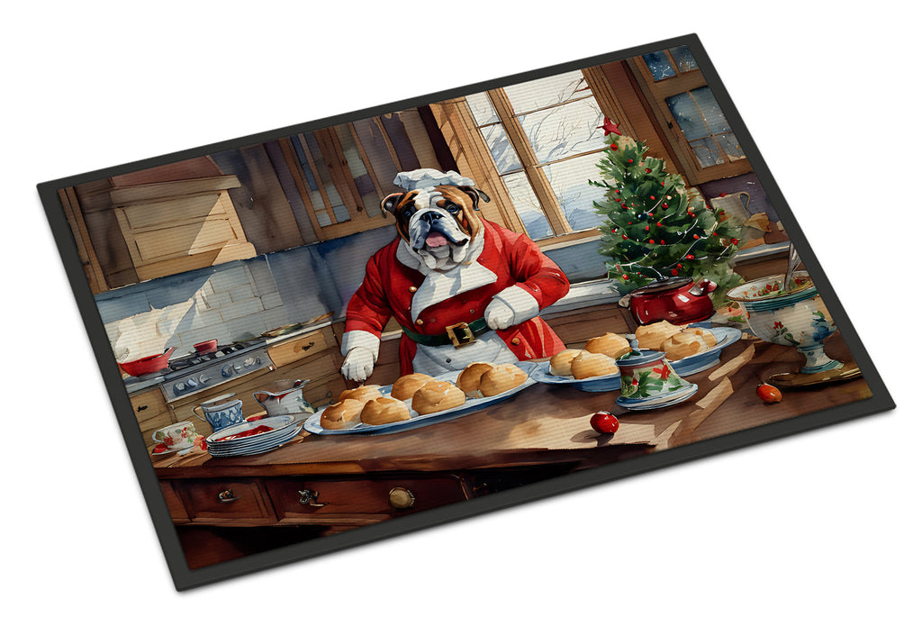 English Bulldog Christmas Cookies Doormat Indoor Outdoor 18H X 27W Front Door Mat Rugs for Entryway, Non Slip Washable