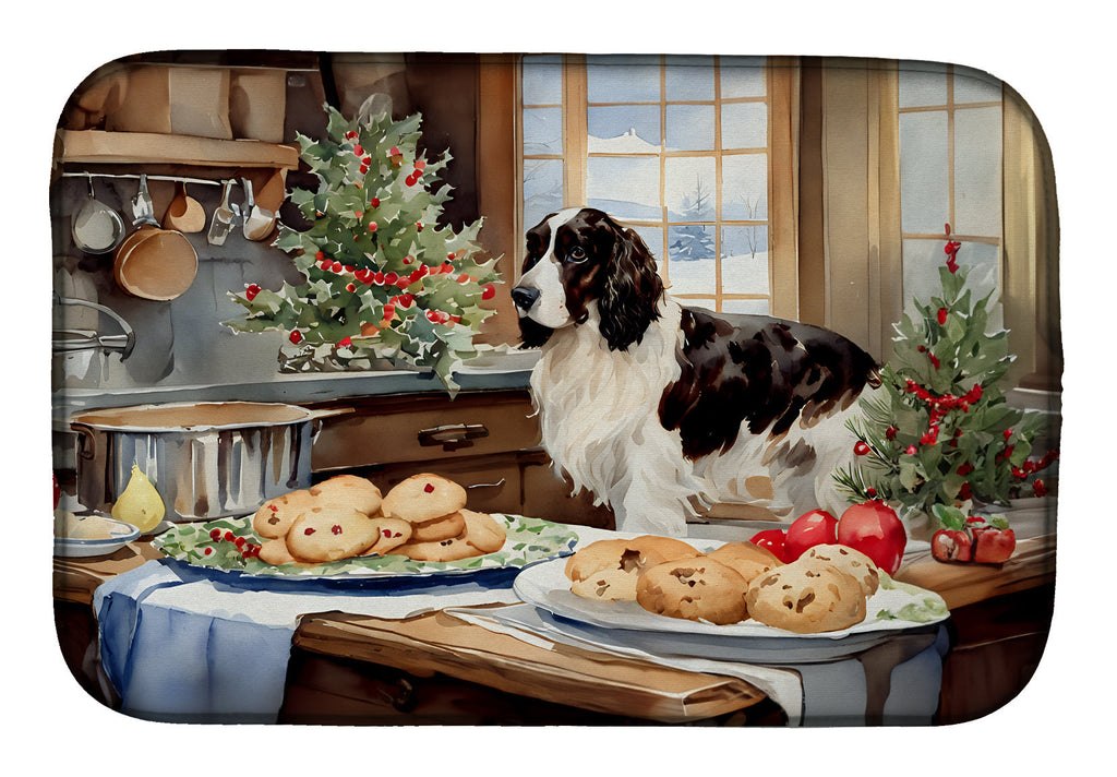English Cocker Spaniel Christmas Cookies Dish Drying Mat Absorbent Dish Drying Mat Pad for Kitchen Counter Dish Drainer Mat for Countertop, 14 x 21", Multicolor