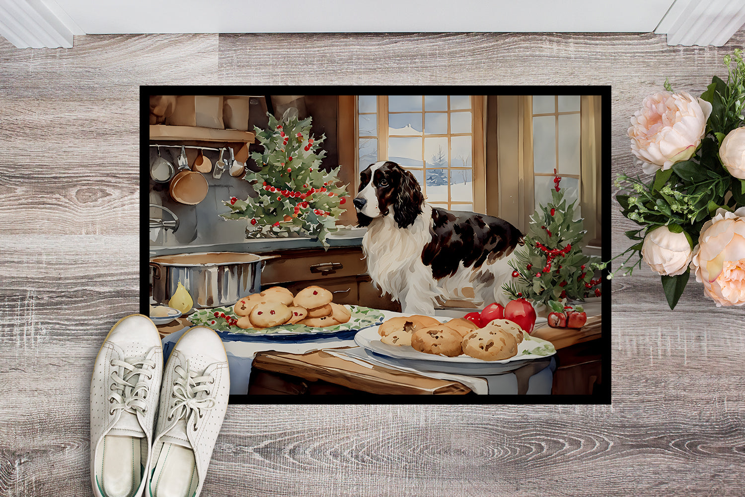 English Cocker Spaniel Christmas Cookies Doormat Indoor Outdoor 24H X 36W Front Door Mat Rugs for Entryway, Non Slip Washable Low Pile,