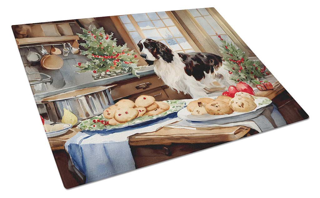 English Cocker Spaniel Christmas Cookies Cutting Board Tempered Glass Kitchen Cutting Surface, Heat Resistant Chopping, Non-Slip Feet, Food Prep & Serving