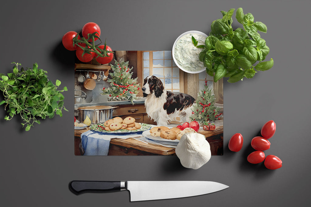 English Cocker Spaniel Christmas Cookies Cutting Board Tempered Glass Kitchen Cutting Surface, Heat Resistant Chopping, Non-Slip Feet, Food Prep & Serving
