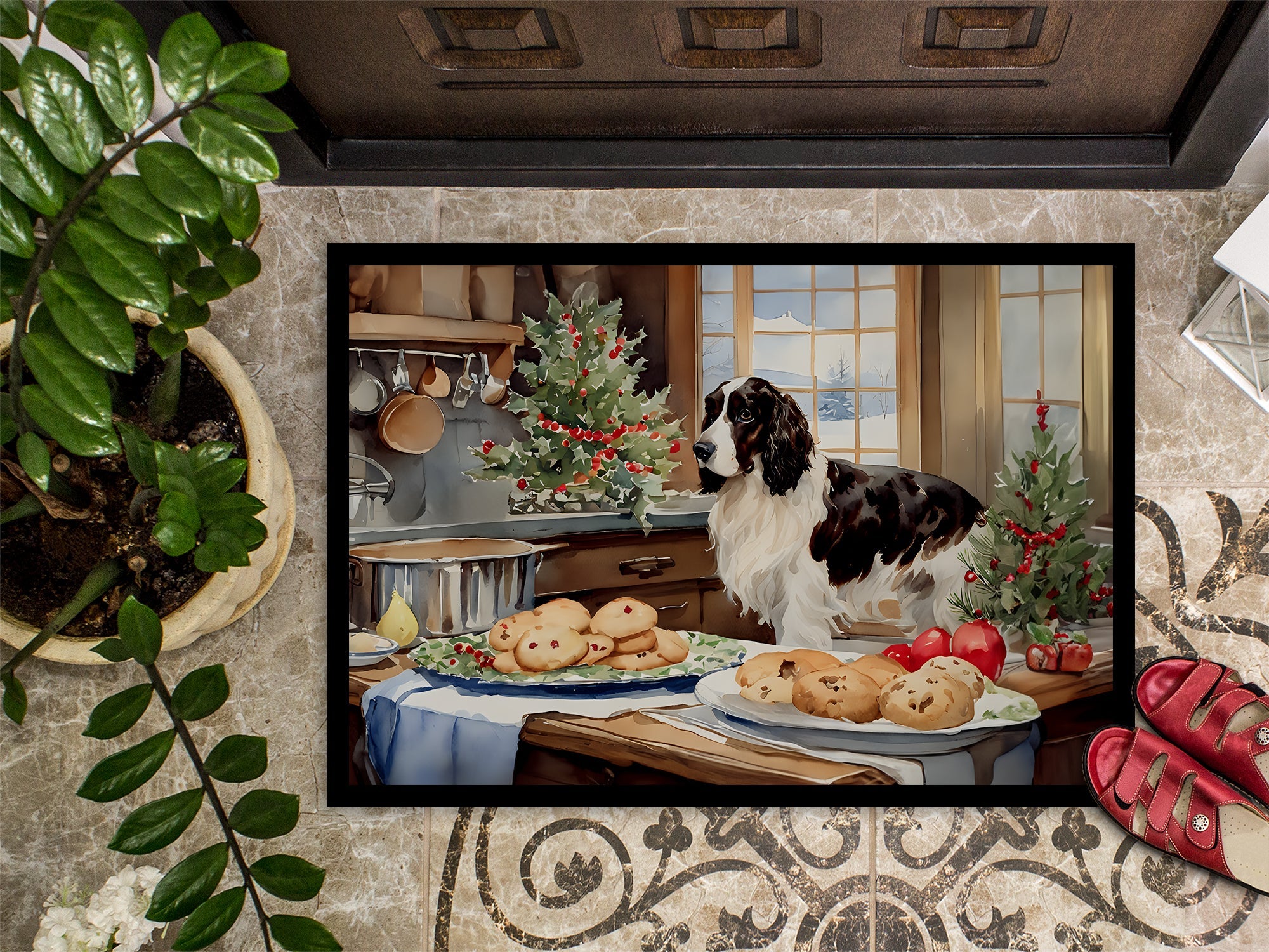 English Cocker Spaniel Christmas Cookies Doormat Indoor Outdoor 18H X 27W Front Door Mat Rugs for Entryway, Non Slip Washable